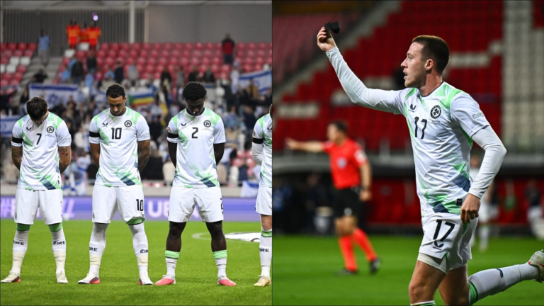 Jugadores de Irlanda usaron brazaletes negros y evitaron saludos en partido ante Israel